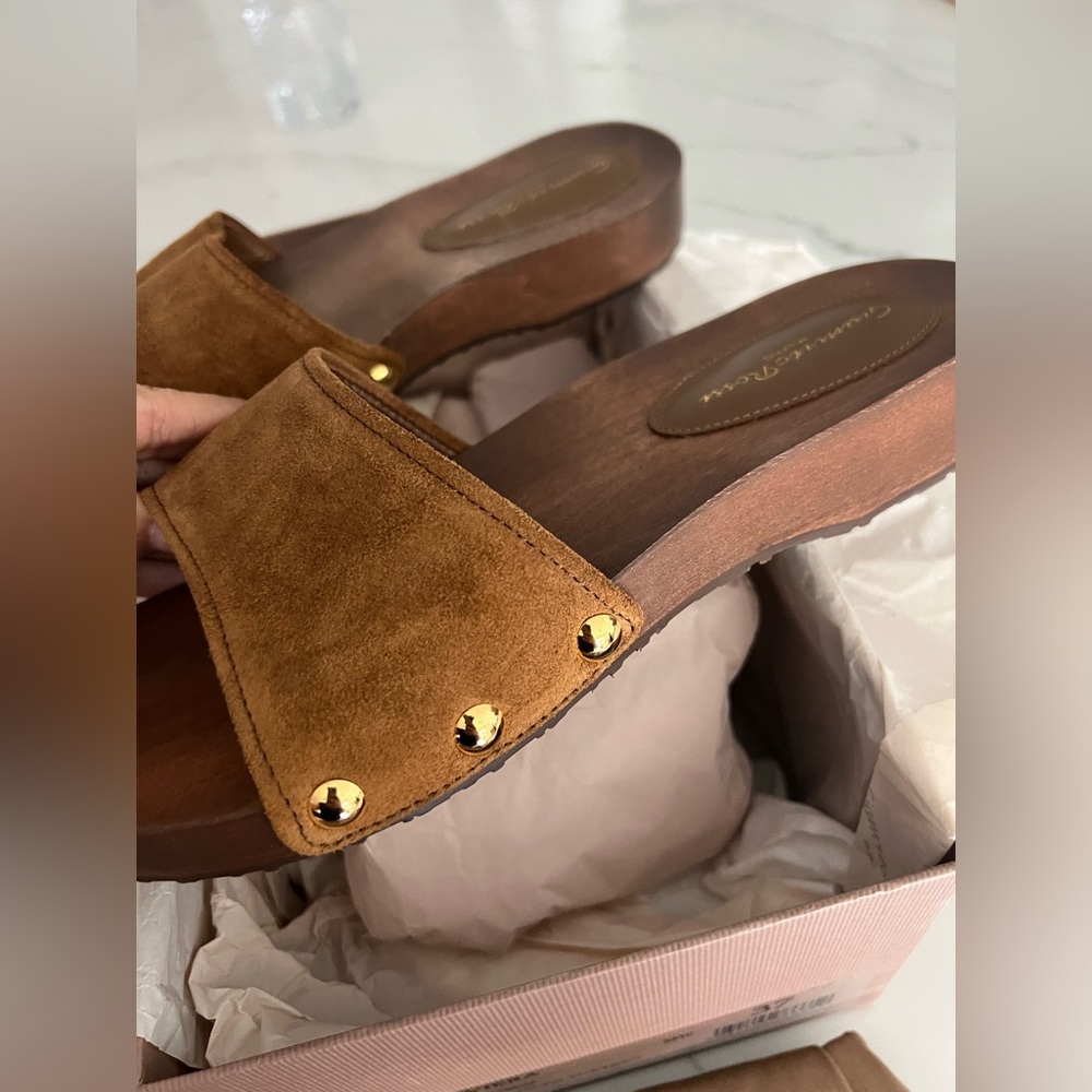 Gianvito Rossi Riviera Suede Slide Mules in Chestnut Brown, Size 37 - Picture 2 of 4